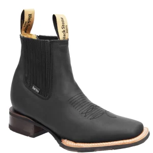 Botines de Cuero Terminado Crazy Punta Cuadrada Negro- Rodeo Imports