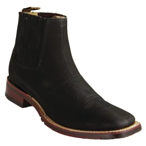 Botines de Gamuza Punta Cuadrada Ancha Color Negro - Los Altos Boots