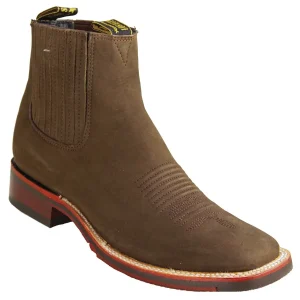 Botines de Gamuza Punta Cuadrada Ancha Color Tabaco - Los Altos Boots