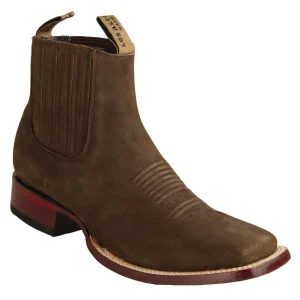 Botines de Gamuza Punta Cuadrada Ancha Color Tabaco - Los Altos Boots