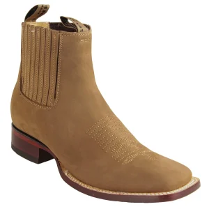 Botines de Gamuza Punta Cuadrada Ancha Color Taupe - Los Altos Boots