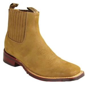 Botines de Gamuza Punta Cuadrada Ancha Color Taupe - Los Altos Boots