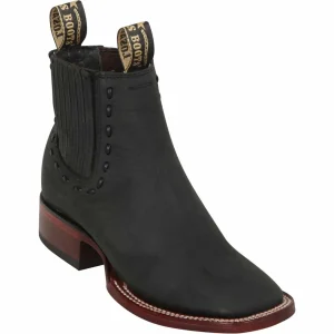 Botines de Gamuza Punta Cuadrada Ancha Para Dama Color Negro - Los Altos Boots