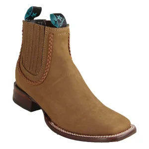 Botines de Gamuza Punta Cuadrada Ancha Para Dama Color Taupe - Los Altos Boots