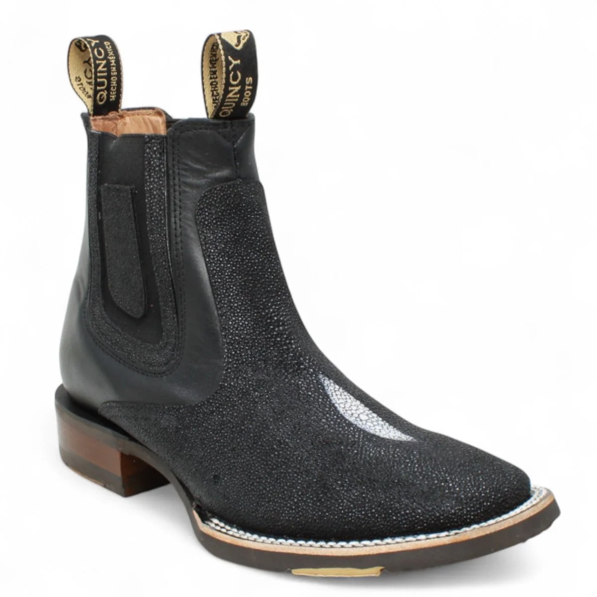 Botines de Mantaraya Grabada con Punta Cuadrada Color Negro - Imagen 3