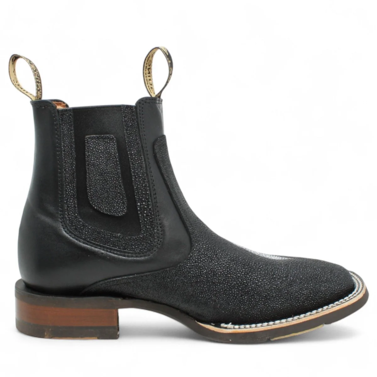 Botines de Mantaraya Grabada con Punta Cuadrada Color Negro - Imagen 5