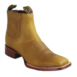 Botines de Piel Original Punta Cuadrada Ancha Color Miel - Los Altos Boots