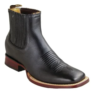 Botines de Pïel Original Punta Cuadrada Ancha Color Negro - Los Altos Boots