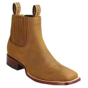 Botines de Piel Original Punta Cuadrada Ancha Color Tan - Los Altos Boots