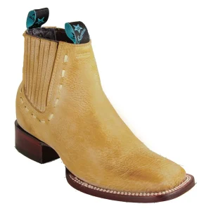 Botines de Piel Original Punta Cuadrada Ancha Para Dama Color Miel - Los Altos Boots