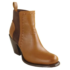 Botines de Piel Original Punta Oval Para Dama Color Miel - Los Altos Boots