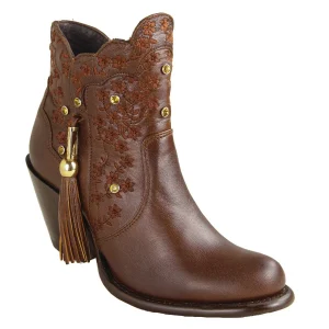 Botines de Piel Original Ximena Punta Oval Para Dama Color Choco - Los Altos Boots