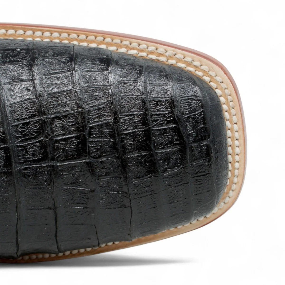 Botines Hombre de Cuero Grabado Caiman Panza Punta Cuadrada Color Negro-Tanner Mark Boots - Imagen 8