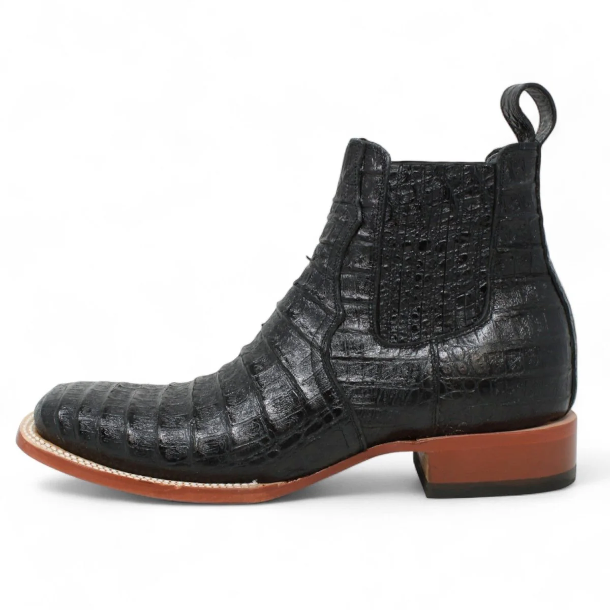 Botines Hombre de Cuero Grabado Caiman Panza Punta Cuadrada Color Negro-Tanner Mark Boots - Imagen 6