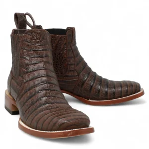 Botines Hombre de Cuero Grabado Caiman Panza Punta Cuadrada Color Cafe-Tanner Mark Boots