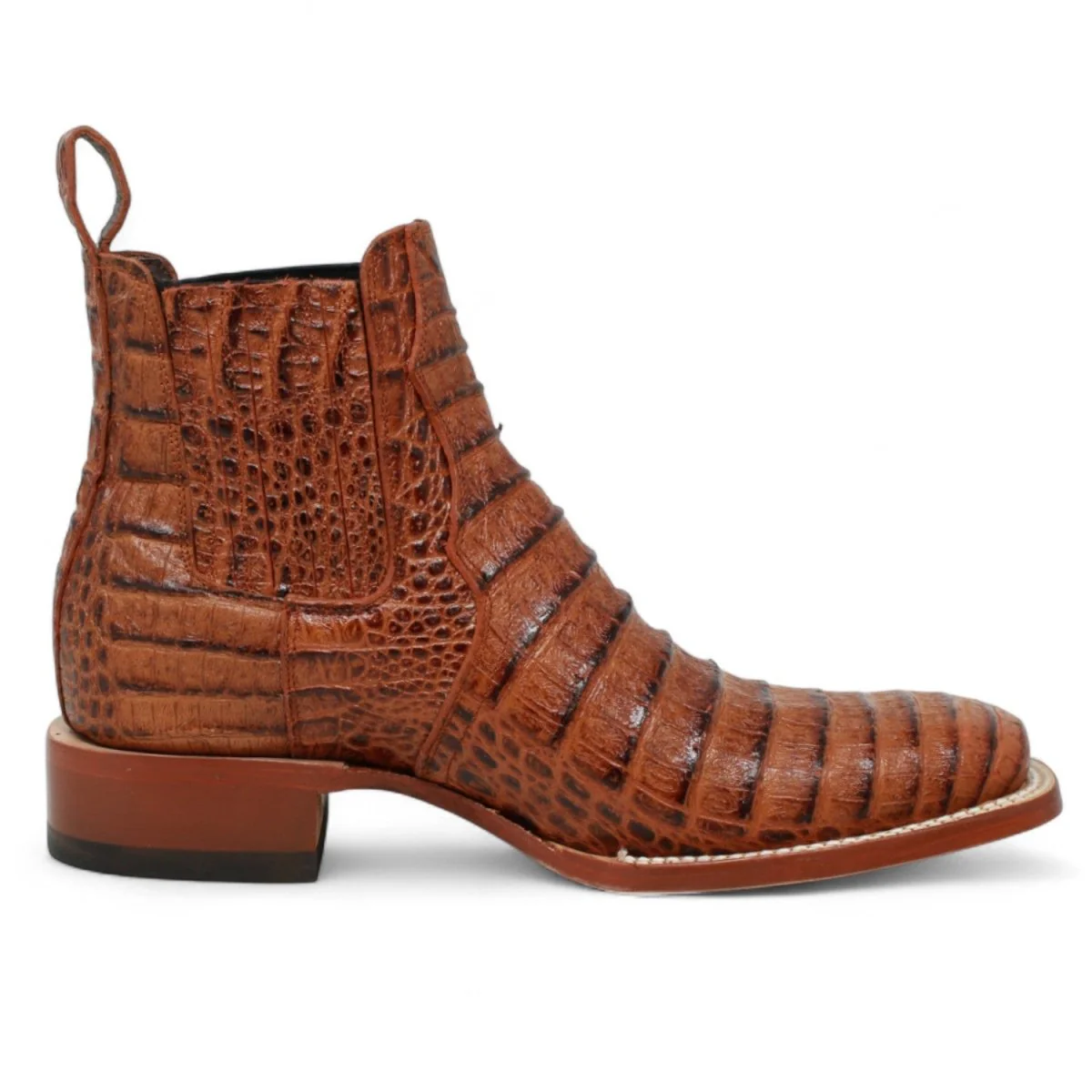 Botines Hombre de Cuero Grabado Caiman Panza Punta Cuadrada Color Cognac-Tanner Mark Boots - Imagen 4