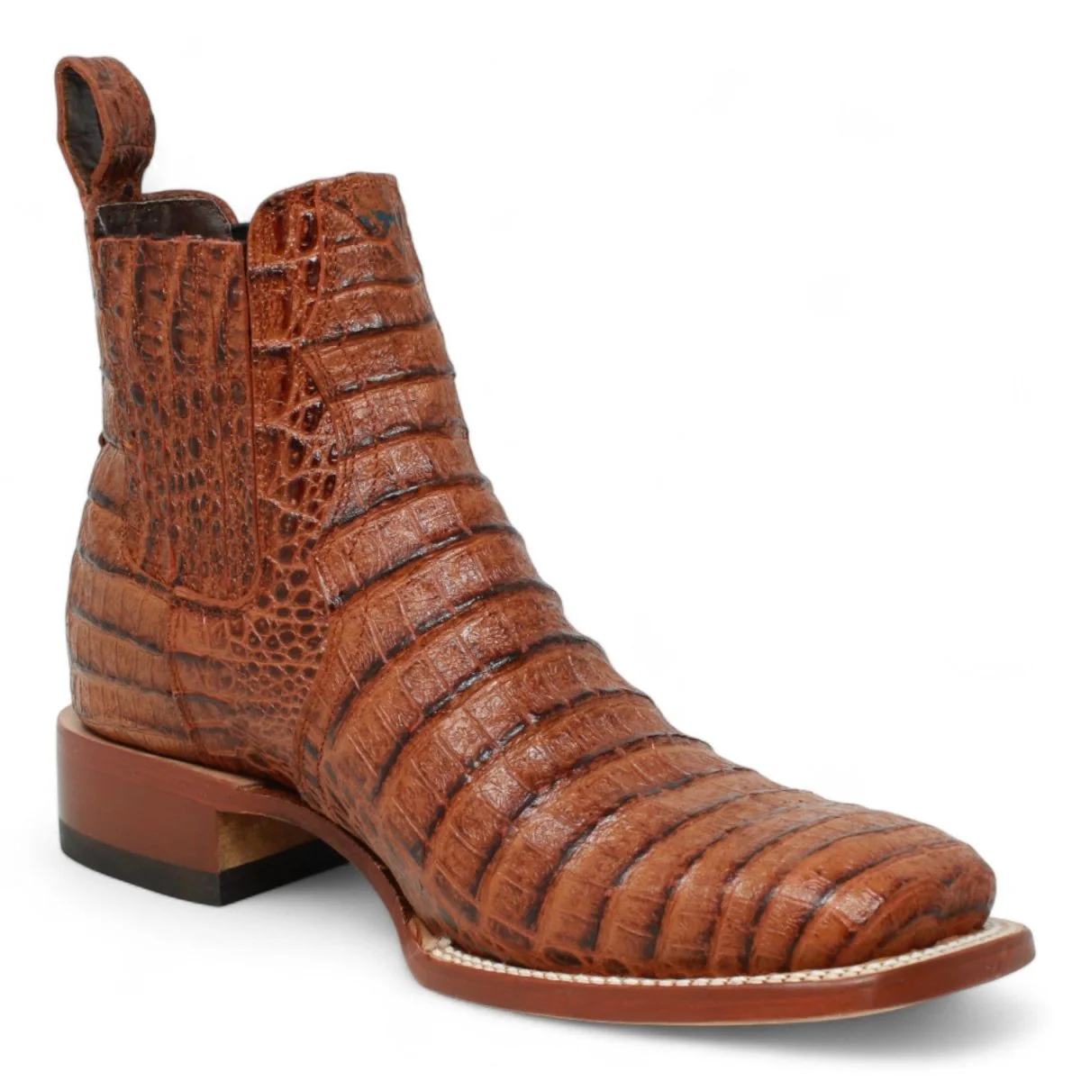 Botines Hombre de Cuero Grabado Caiman Panza Punta Cuadrada Color Cognac-Tanner Mark Boots - Imagen 3