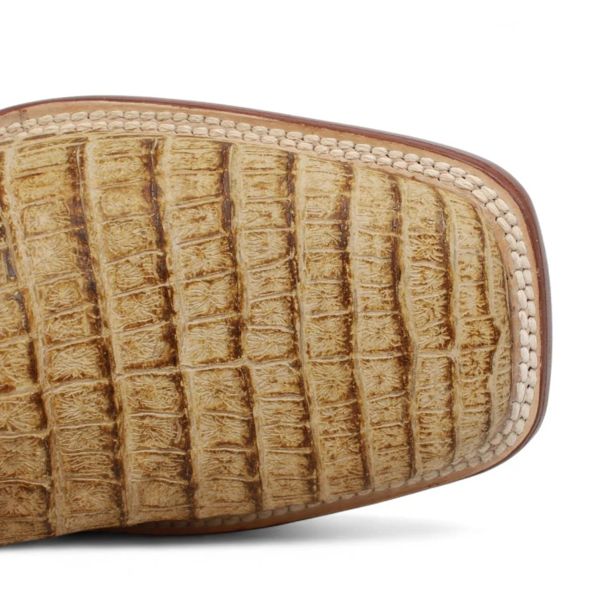 Botines Hombre de Cuero Grabadode Caiman Panza Punta Cuadrada Color Arena -Tanner Mark Boots - Imagen 7