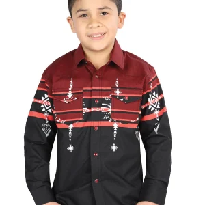 Casual Long-Sleeve Shirt by El General Black/Burgundy 44469