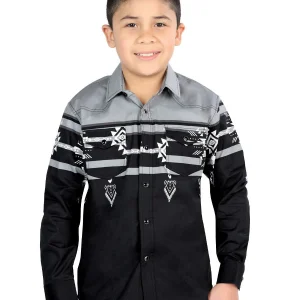 Casual Long-Sleeve Shirt by El General Black/Grey 44467