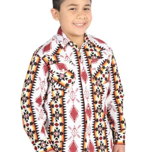 Casual Long-Sleeve Shirt by El General White/Red 44508