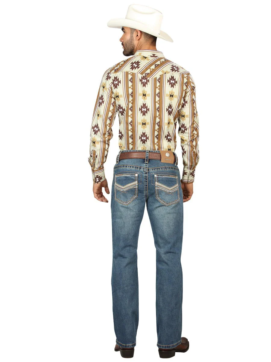 Centenario Men's Blue Denim with Embroidered Details 45314 - Imagen 5