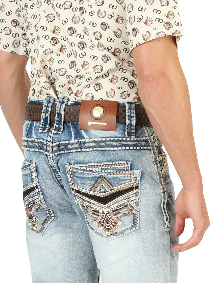 Centenario Men's Premium Denim Boot Cut Pants - Medium Blue 45533 - Imagen 6