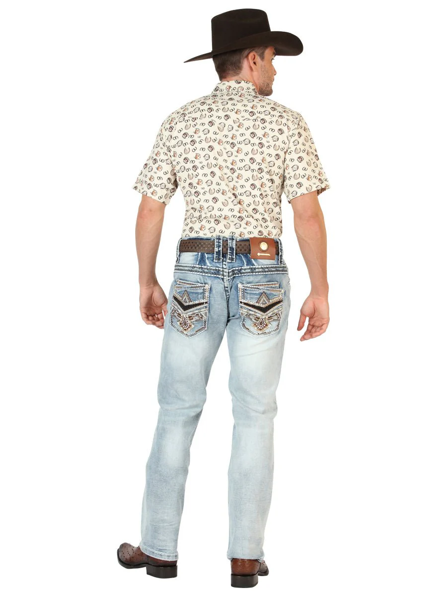 Centenario Men's Premium Denim Boot Cut Pants - Medium Blue 45533 - Imagen 5