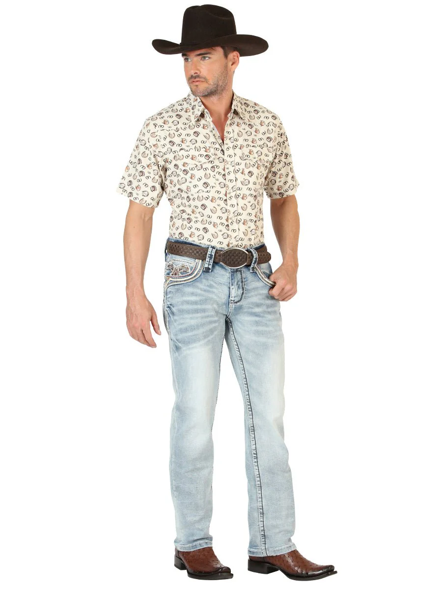 Centenario Men's Premium Denim Boot Cut Pants - Medium Blue 45533 - Imagen 3