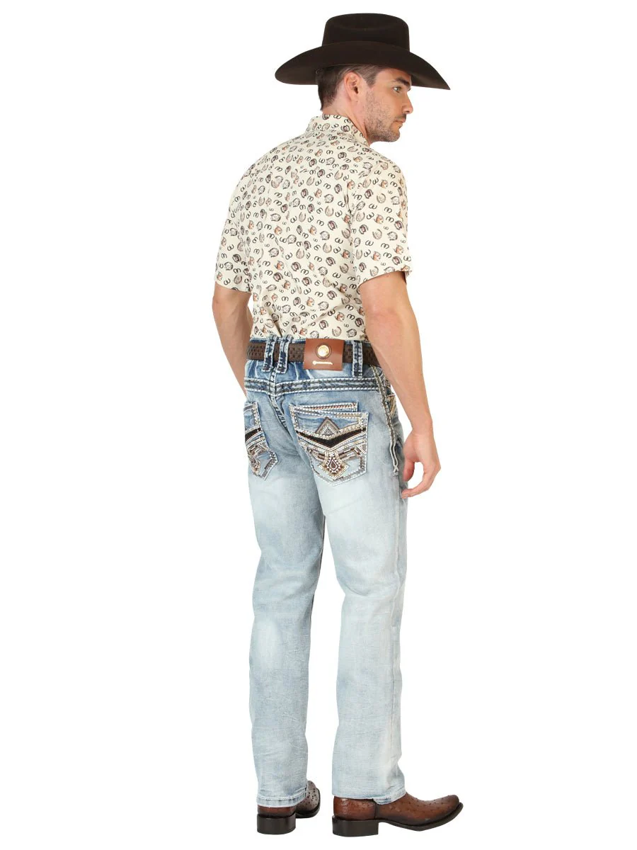 Centenario Men's Premium Denim Boot Cut Pants - Medium Blue 45533 - Imagen 4