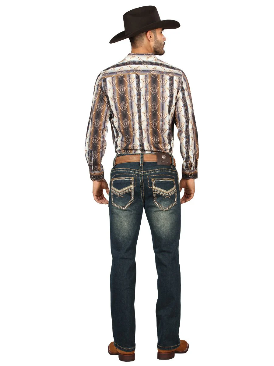 Centenario Men's Tinted Green Denim with Embroidered Details 45315 - Imagen 5