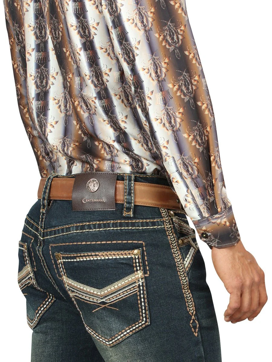 Centenario Men's Tinted Green Denim with Embroidered Details 45315 - Imagen 6
