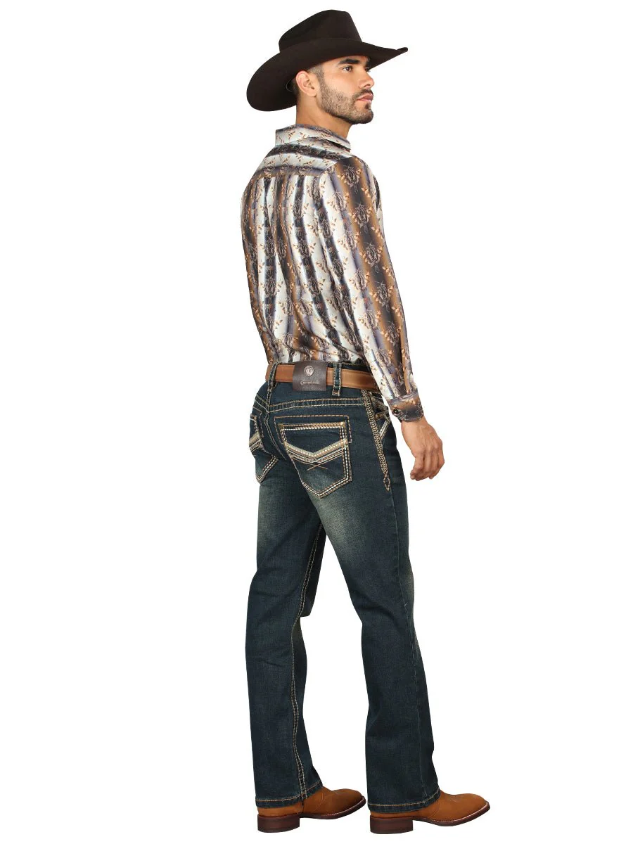 Centenario Men's Tinted Green Denim with Embroidered Details 45315 - Imagen 4