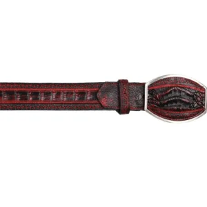 Cinto Casual de Cocodrilo Caiman Panza Original Color Vino Difuminado - Los Altos Boots