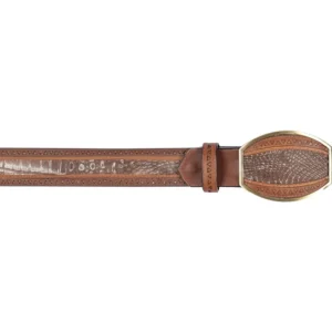 Cinto Casual de Cocodrilo Caiman Panza Original Color Cafe Lisboa - Los Altos Boots