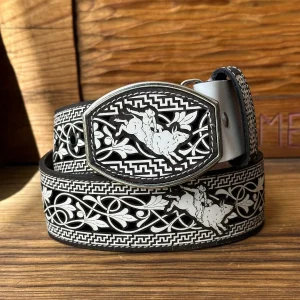 Cinto de Cuero Monta de Toro Blanco con Hebilla de Metal #12