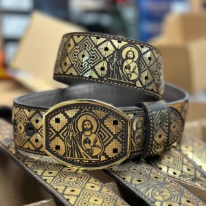 Cinto de Cuero Original San Judas Oro con Hebilla de Metal