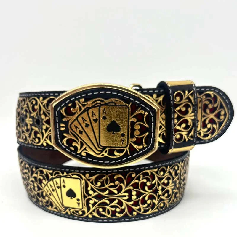 Cinto de Cuero Pokar de Ases con Hebilla de Metal - Oro - Imagen 2