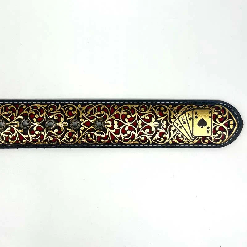 Cinto de Cuero Pokar de Ases con Hebilla de Metal - Oro - Imagen 5