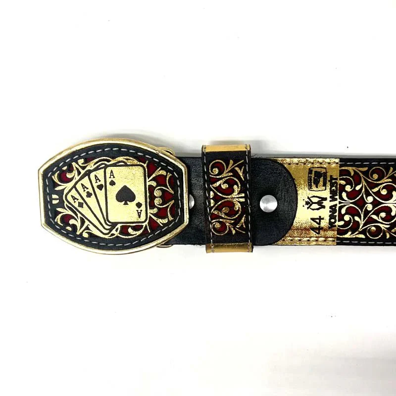 Cinto de Cuero Pokar de Ases con Hebilla de Metal - Oro - Imagen 3