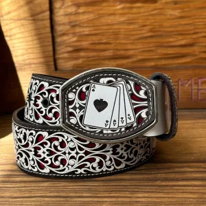 Cinto de Cuero Pokar de Ases con Hebilla de Metal #14