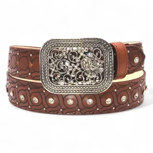 Cinto Vaquero para Mujer de Piel con Brillantes Rhinestones 1.5" Estilo Western – Hooch Boots HC-113