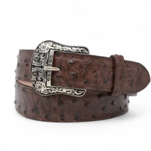 Cinturón de Piel Genuina con Estampado de Avestruz y Hebilla Metálica Texas Cafe