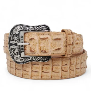 Cinturon de Piel Genuina con Estampado de Caiman Lomo y Hebilla Metálica Texas Arena