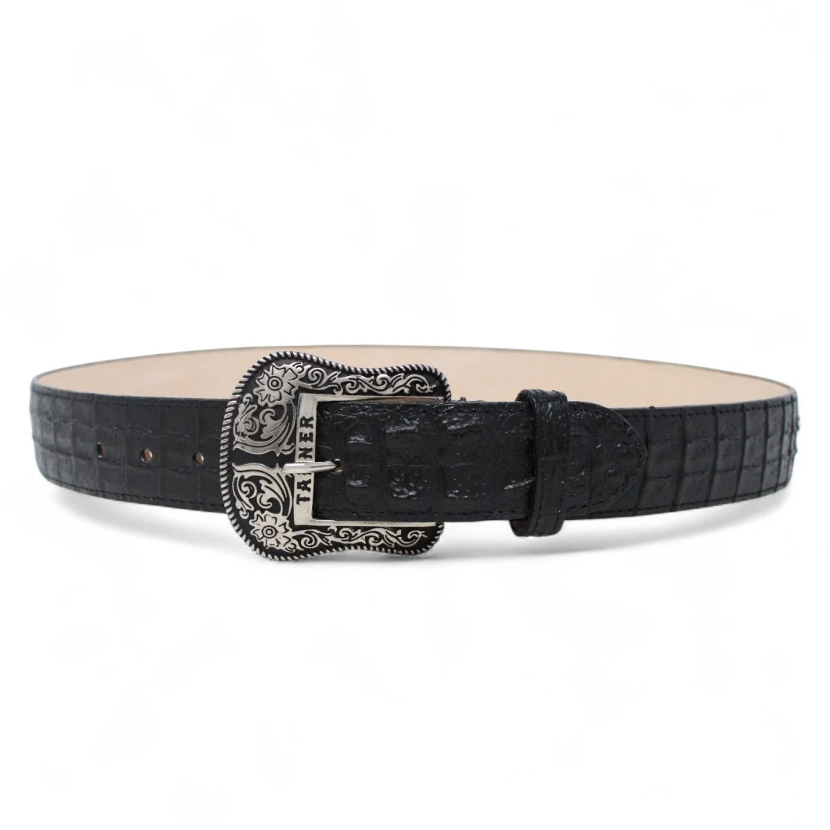 Cinturon de Piel Genuina con Estampado de Caiman Lomo y Hebilla Metálica Texas Negro - Imagen 3