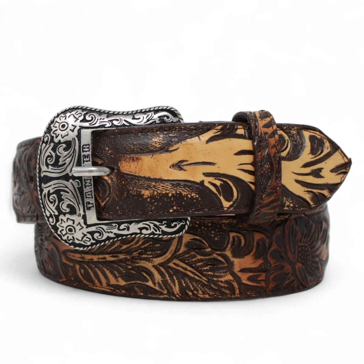 Cinturon de Piel Genuina con Estampado de Cincelada y Hebilla Metálica Texas - Imagen 2