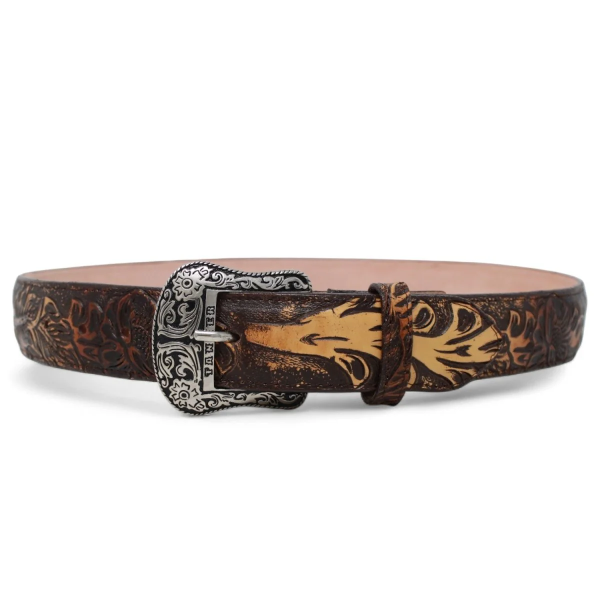 Cinturon de Piel Genuina con Estampado de Cincelada y Hebilla Metálica Texas - Imagen 3