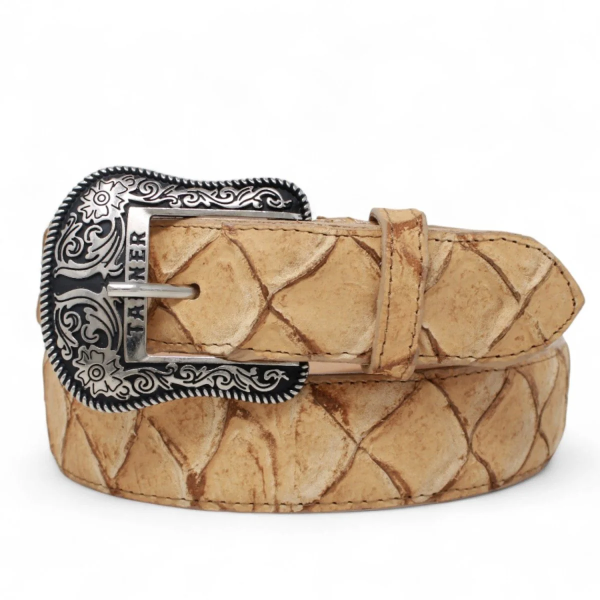 Cinturón de Piel Genuina con Estampado de Pirarucu y Hebilla Metálica Texas Arena - Imagen 2