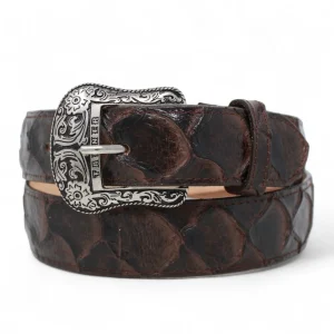 Cinturón de Piel Genuina con Estampado de Pirarucu y Hebilla Metálica Texas Cafe