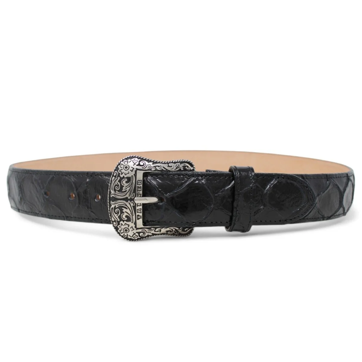 Cinturón de Piel Genuina con Estampado de Pirarucu y Hebilla Metálica Texas Negro - Imagen 3